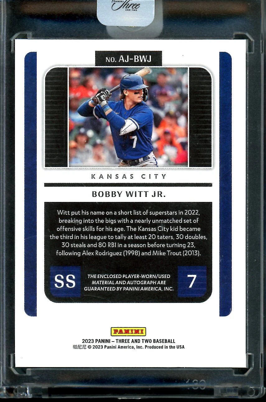 2023 Panini Three & Two Bobby Witt Jr. Patch Auto /75 Royals - Image 2