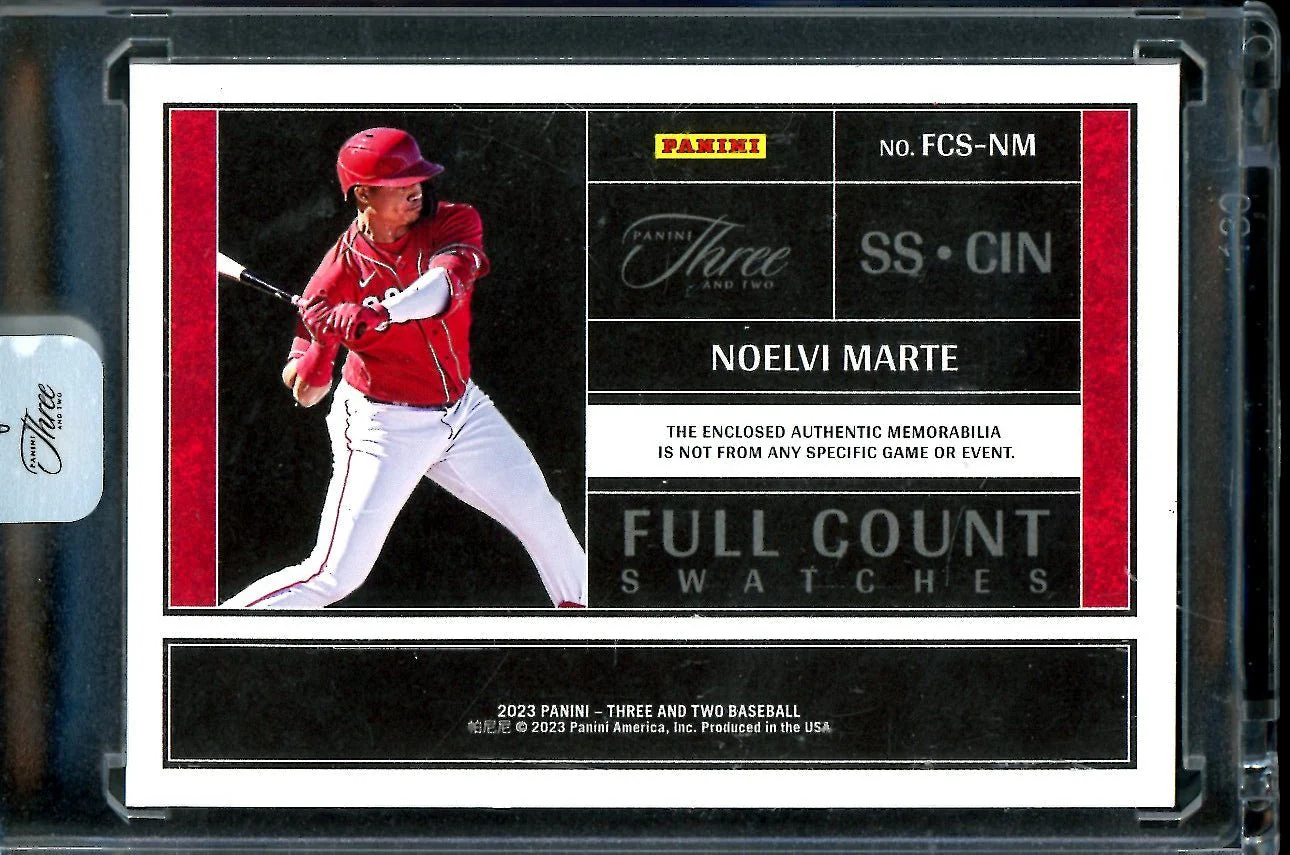 2023 Panini Three & Two Noelvi Marte Full Count Swatches Patch /25 Reds - Image 2