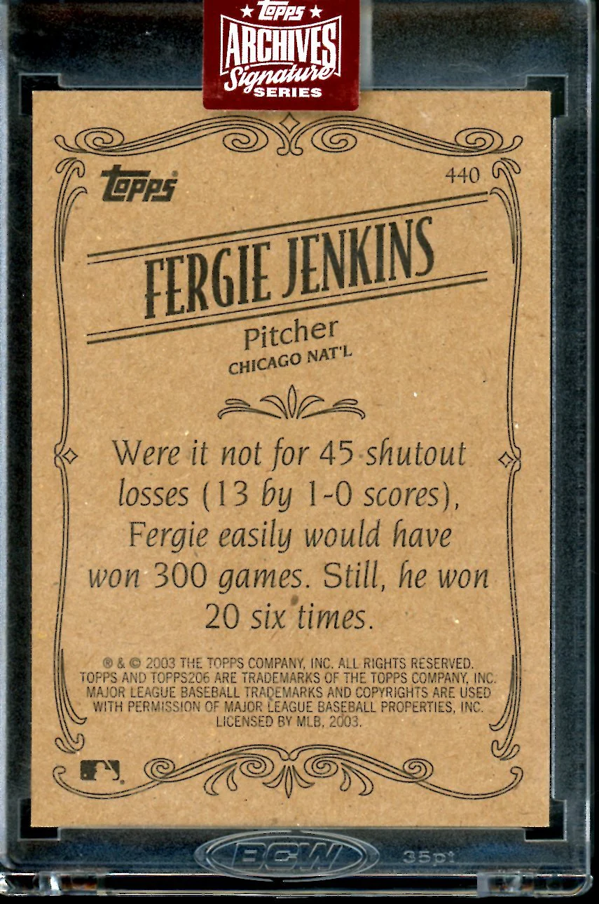 2023 Topps Archives Signature Series Fergie Jenkins Auto 1/1 Cubs - Image 2