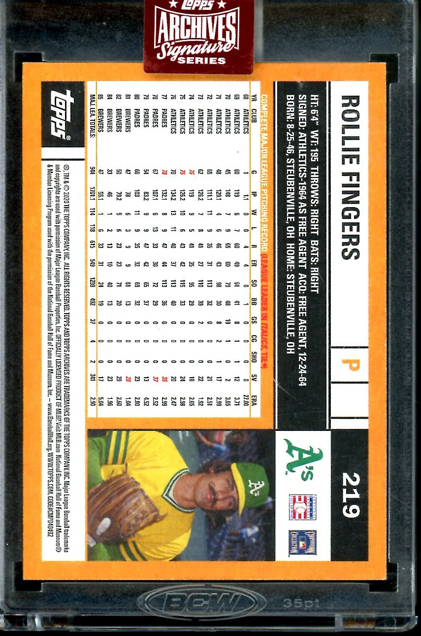 2023 Topps Archives Signature Series Rollie Fingers Auto /3 Athletics - Image 2