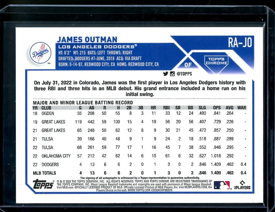2023 Topps Chrome James Outman Rookie Auto Dodgers - Image 2