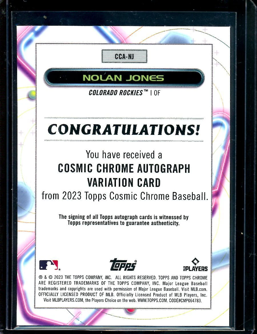 2023 Topps Cosmic Chrome Nolan Jones Rookie Autograph Rockies - Image 2