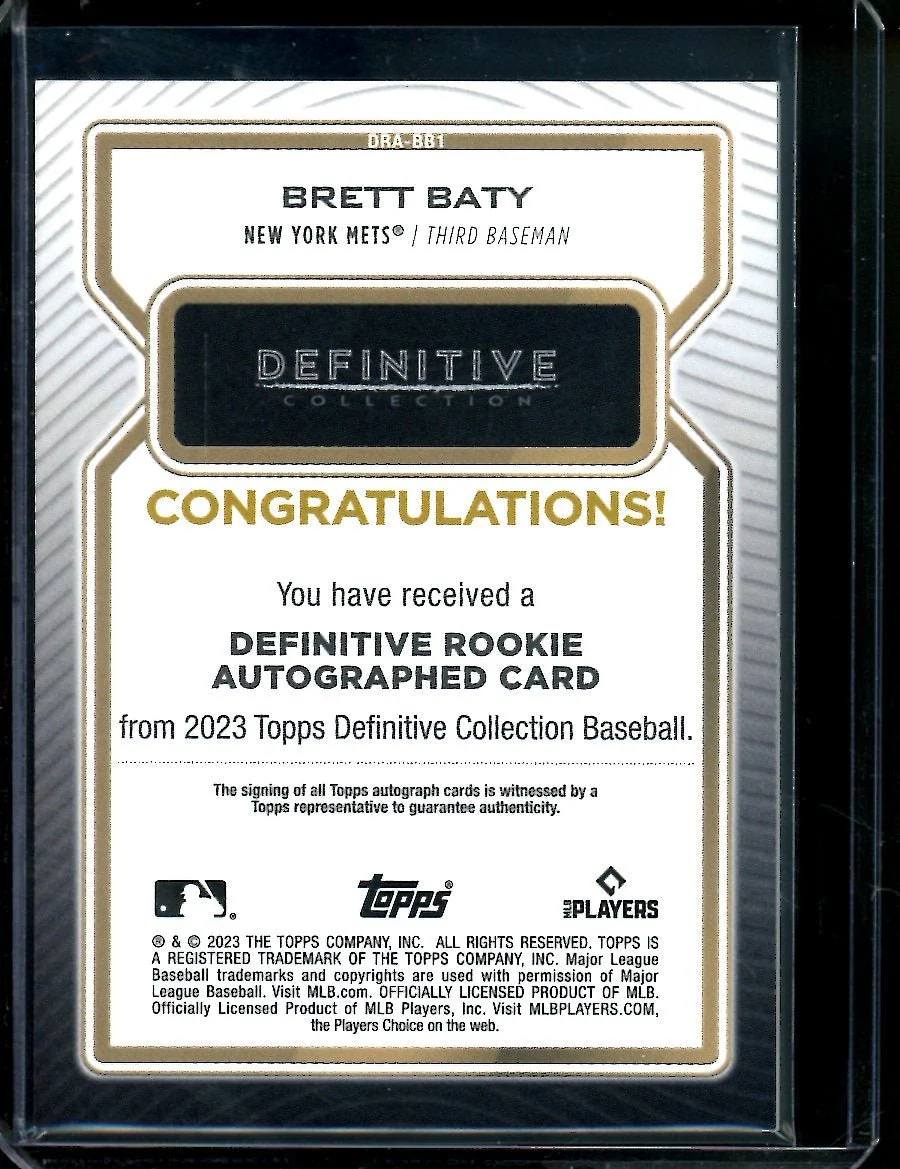 2023 Topps Definitive Brett Baty Rookie Auto /50 Mets - Image 2