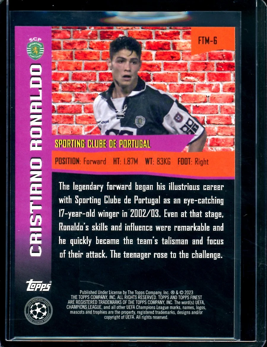 2023 Topps Finest Cristiano Ronaldo The Man Purple /299 Sporting Portugal - Image 2