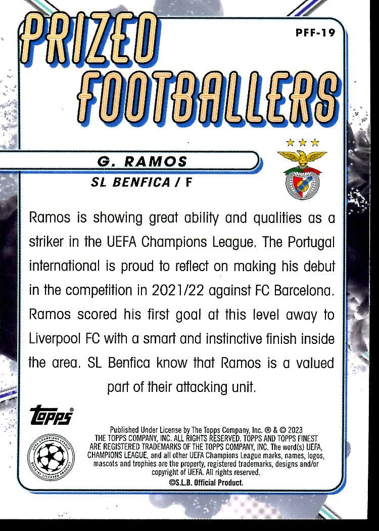 2023 Topps Finest Goncalo Ramos Prized Footballers Fusion SSP Benfica - Image 2