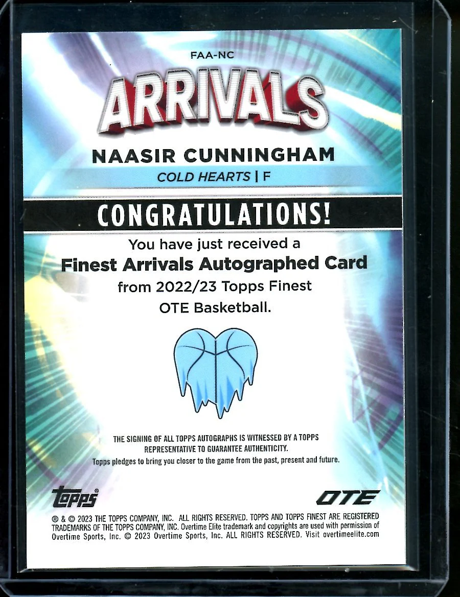 2023 Topps Finest OTE Naasir Cunningham Rookie Arrivals Auto Gold /50 - Image 2