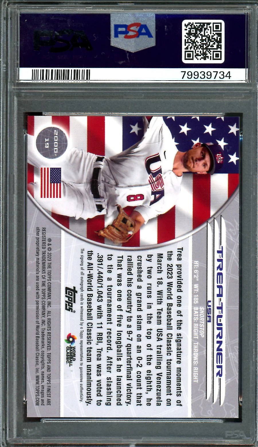2023 Topps Finest Trea Turner World's Finest Autograph /99 PSA 10 Phillies - Image 2