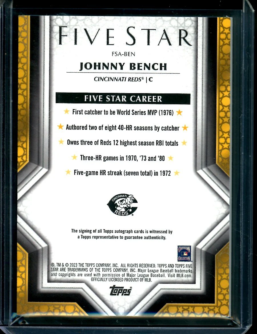 2023 Topps Five Star Johnny Bench Auto /75 Reds - Image 2