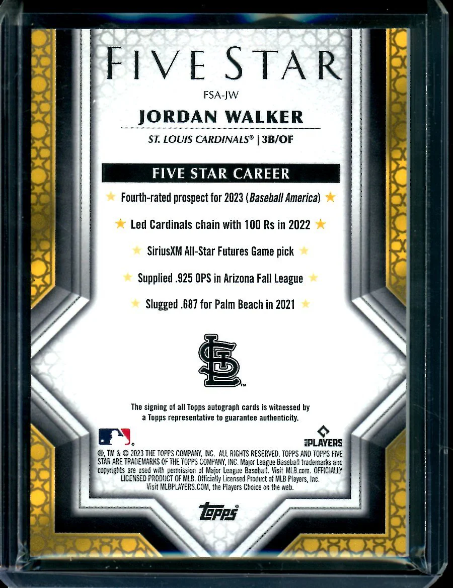 2023 Topps Five Star Jordan Walker Rookie Auto Blue /25 Cardinals - Image 2