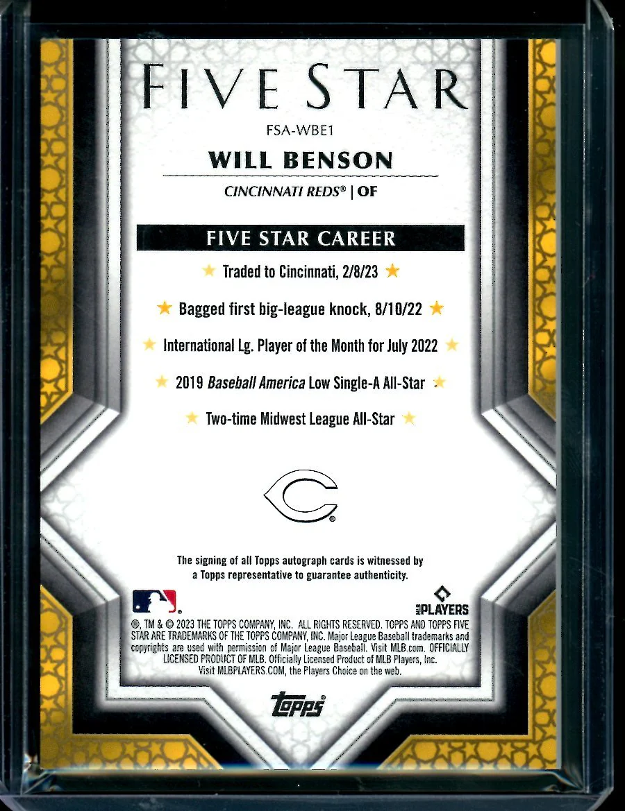 2023 Topps Five Star Will Benson Rookie Auto Reds - Image 2