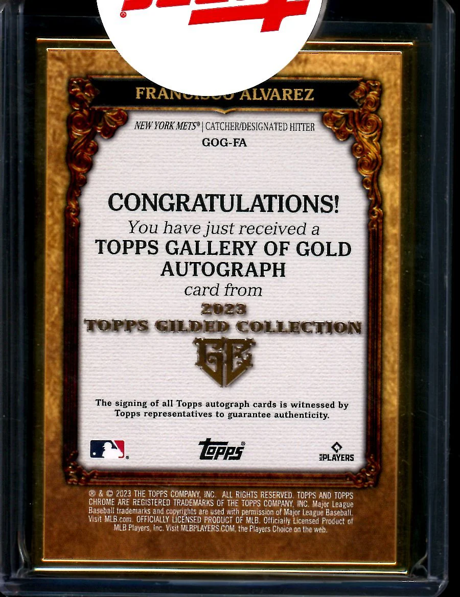 2023 Topps Gilded Francisco Alvarez Rookie Gallery of Gold Auto /25 Mets - Image 2
