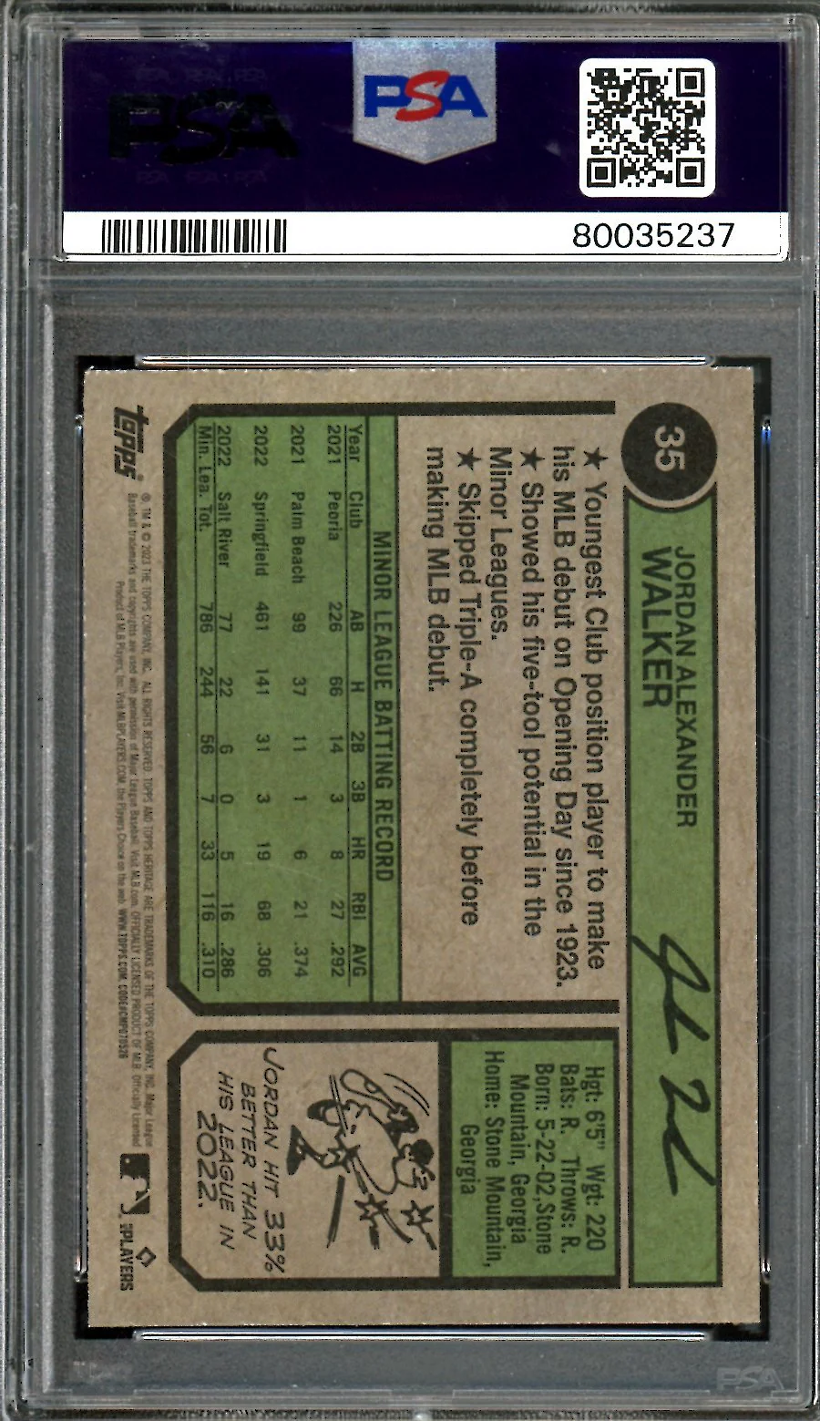 2023 Topps Heritage Jordan Walker Rookie SP Variation PSA 8 Cardinals - Image 2