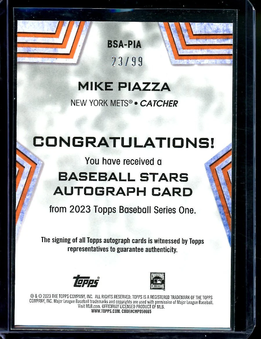2023 Topps Mike Piazza Auto /99 Mets - Image 2