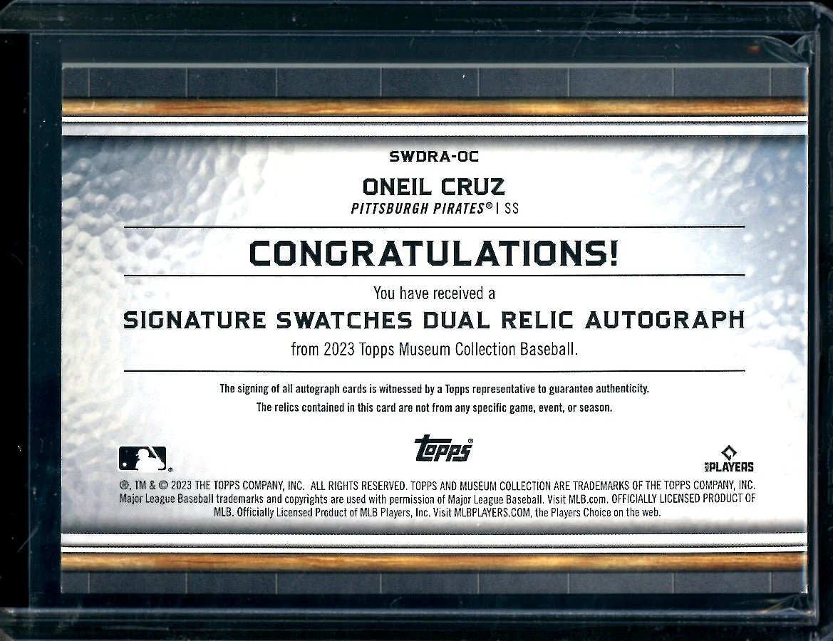 2023 Topps Museum Oneil Cruz Signature Swatches Patch Auto /25 Pirates - Image 2