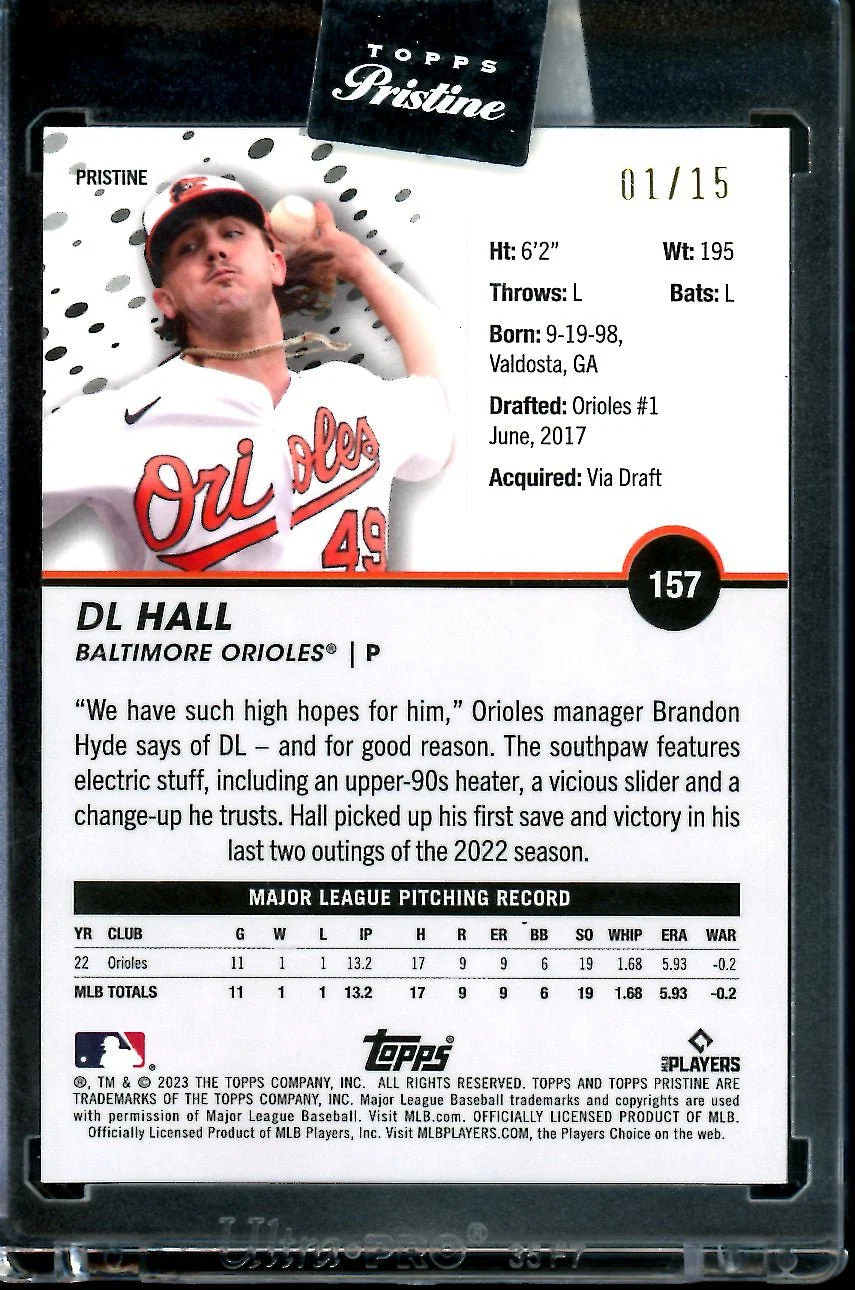 2023 Topps Prestine DL Hall Rookie Pink /15 Orioles - Image 2