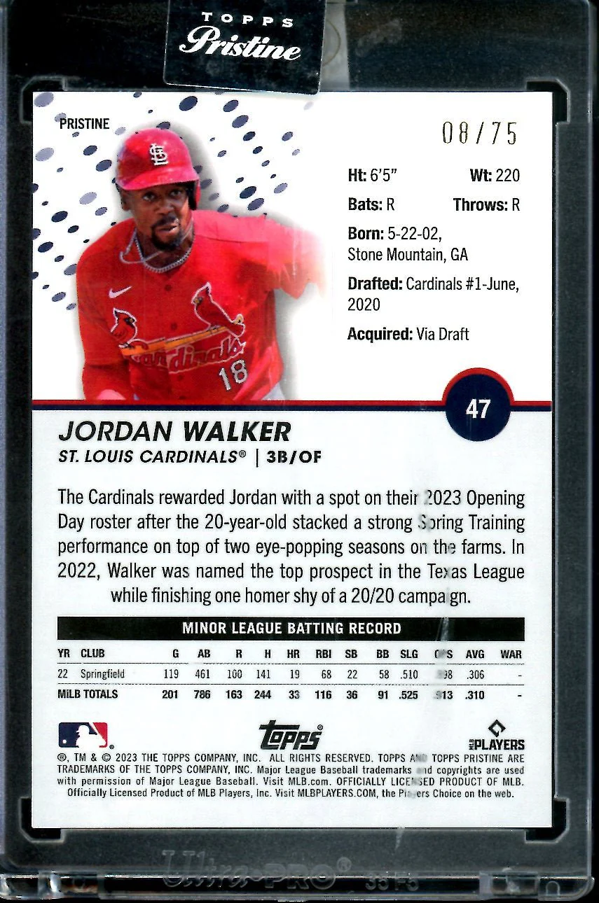 2023 Topps Prestine Jordan Walker Rookie Blue /75 Cardinals - Image 2