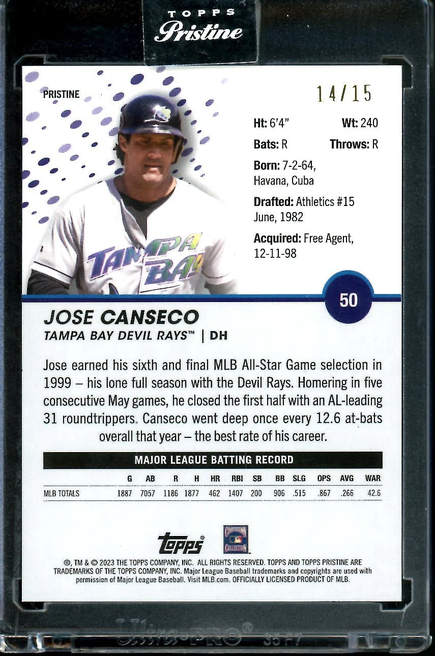 2023 Topps Prestine Jose Canseco Pink /15 Rays - Image 2