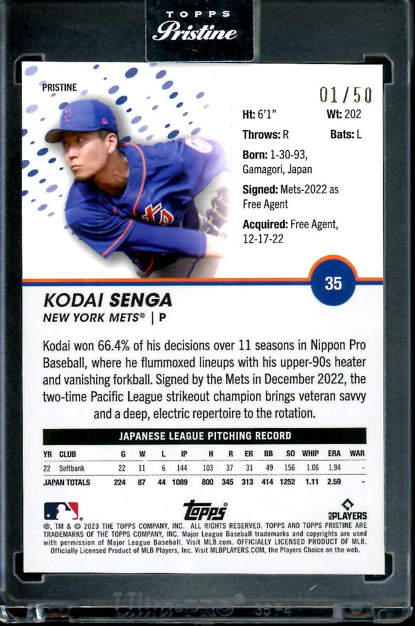 2023 Topps Prestine Kodai Senga Rookie Gold /50 Mets - Image 2