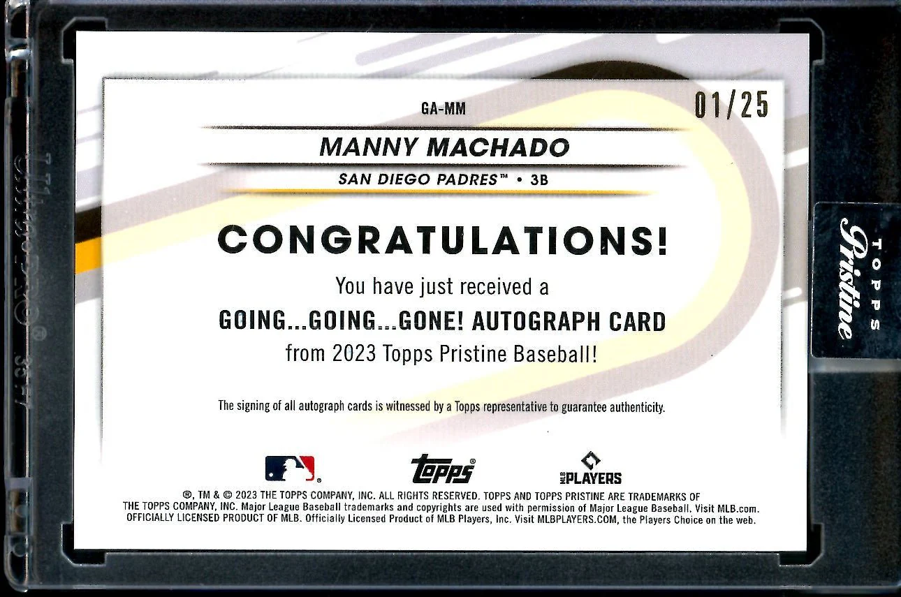 2023 Topps Prestine Manny Machado Going Going Gone Auto Orange /25 Padres - Image 2