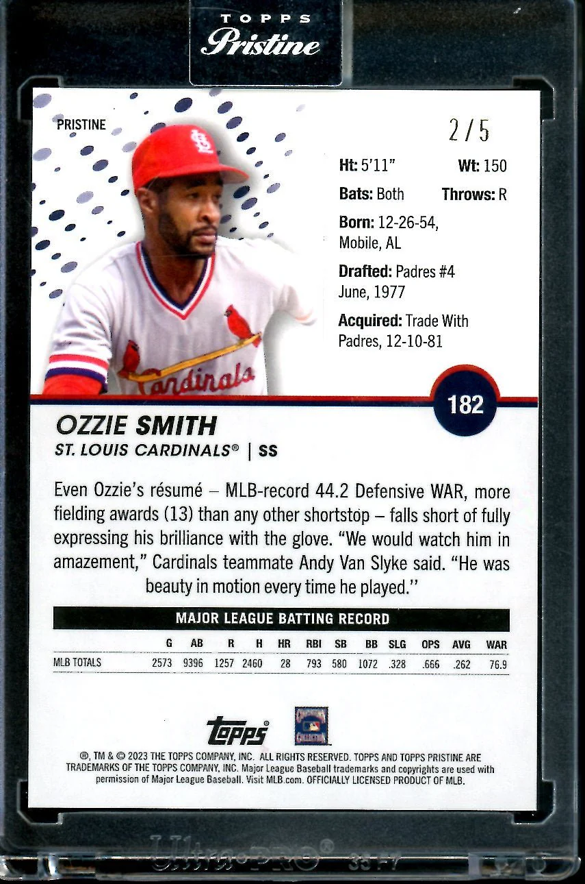 2023 Topps Prestine Ozzie Smith Red /5 Cardinals - Image 2
