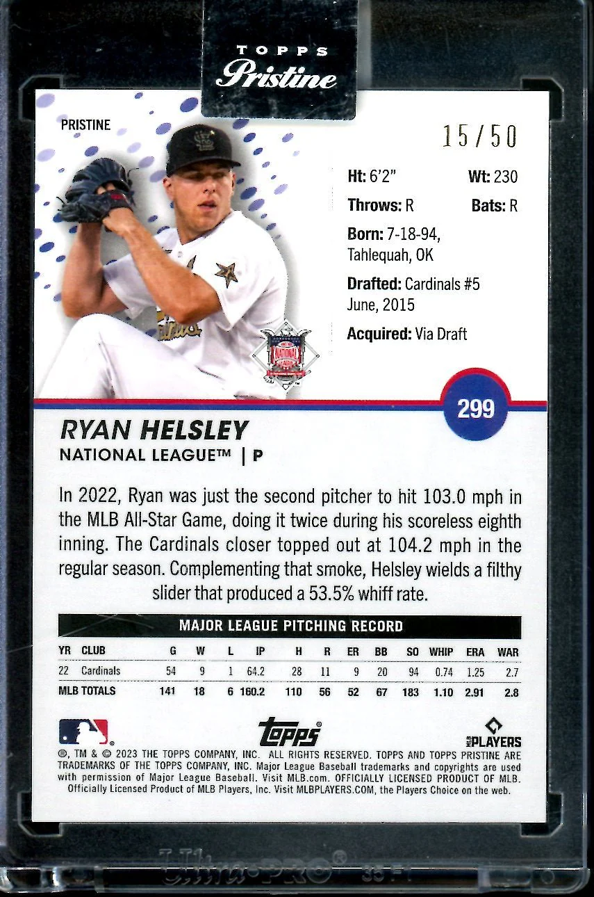 2023 Topps Prestine Ryan Helsley National League Gold /50 Cardinals - Image 2