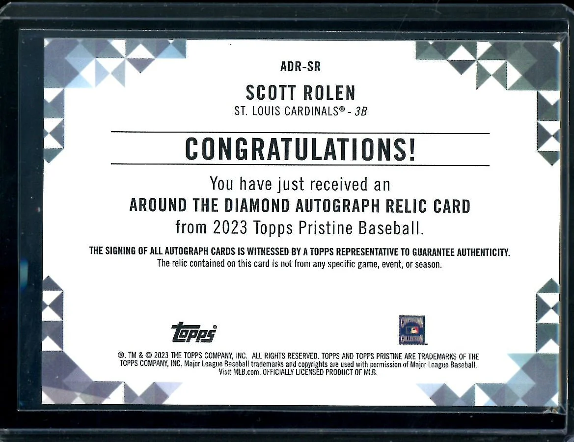 2023 Topps Prestine Scott Rolen Around the Diamond Patch Auto Cardinals - Image 2