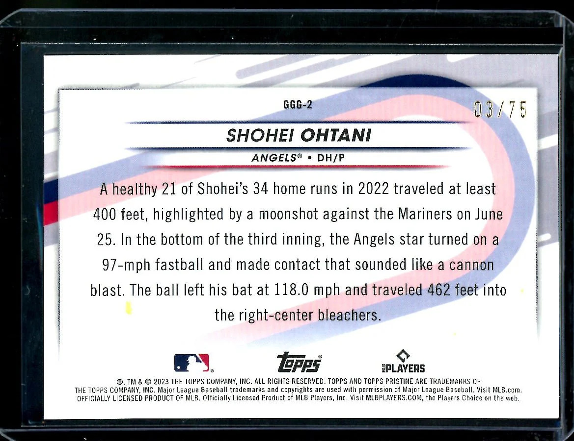 2023 Topps Prestine Shohei Ohtani Going Going Gone Blue /75 Angels - Image 2