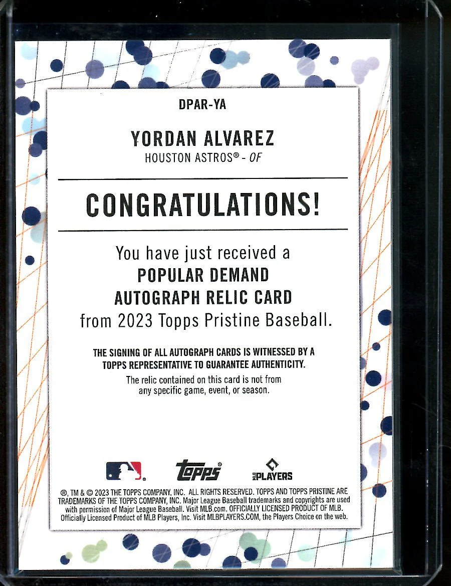 2023 Topps Prestine Yordan Alvarez Popular Demand Patch Auto Astros - Image 2