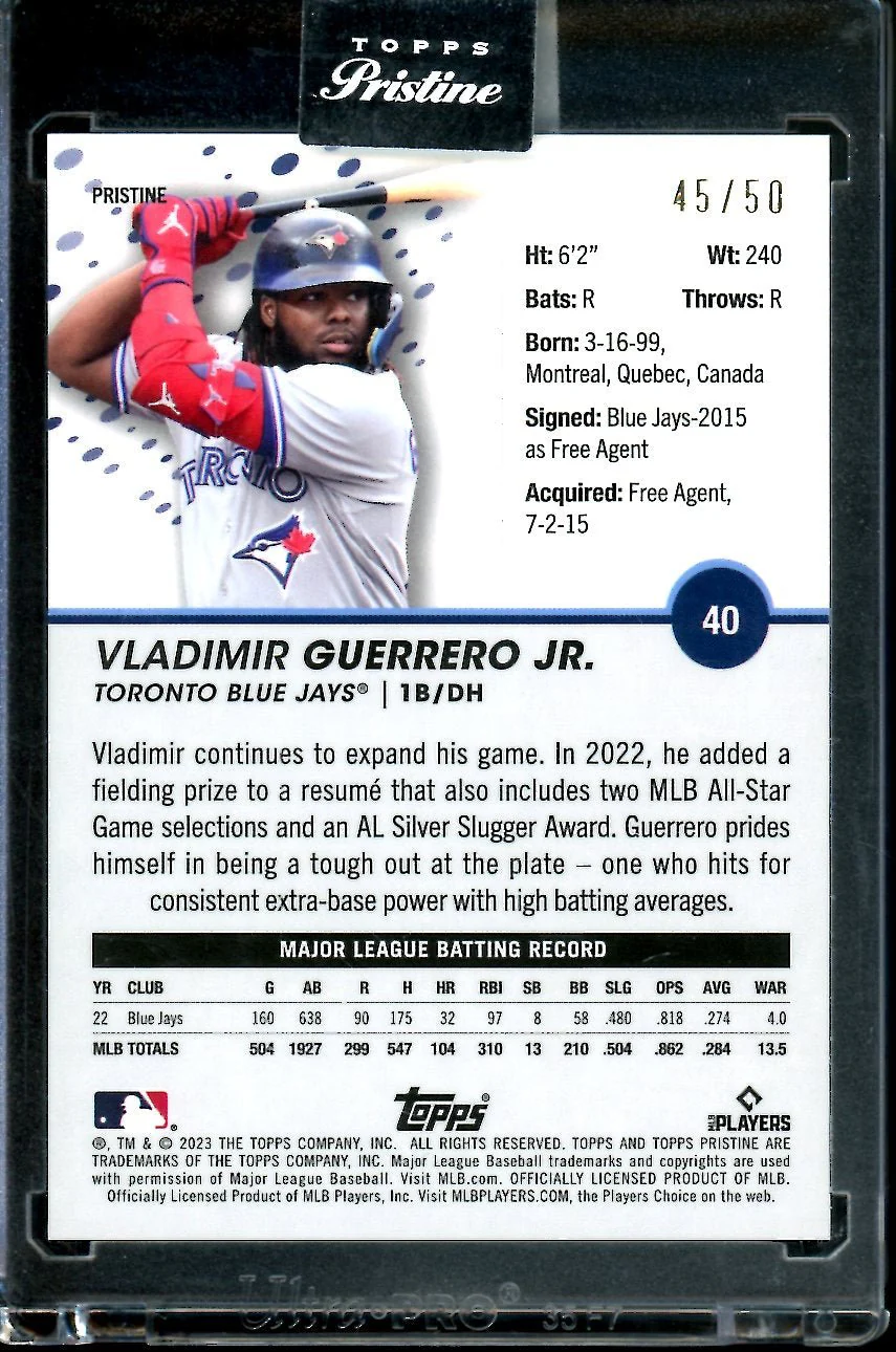 2023 Topps Pristine Vladimir Guerrero Jr. Gold /50 Blue Jays - Image 2