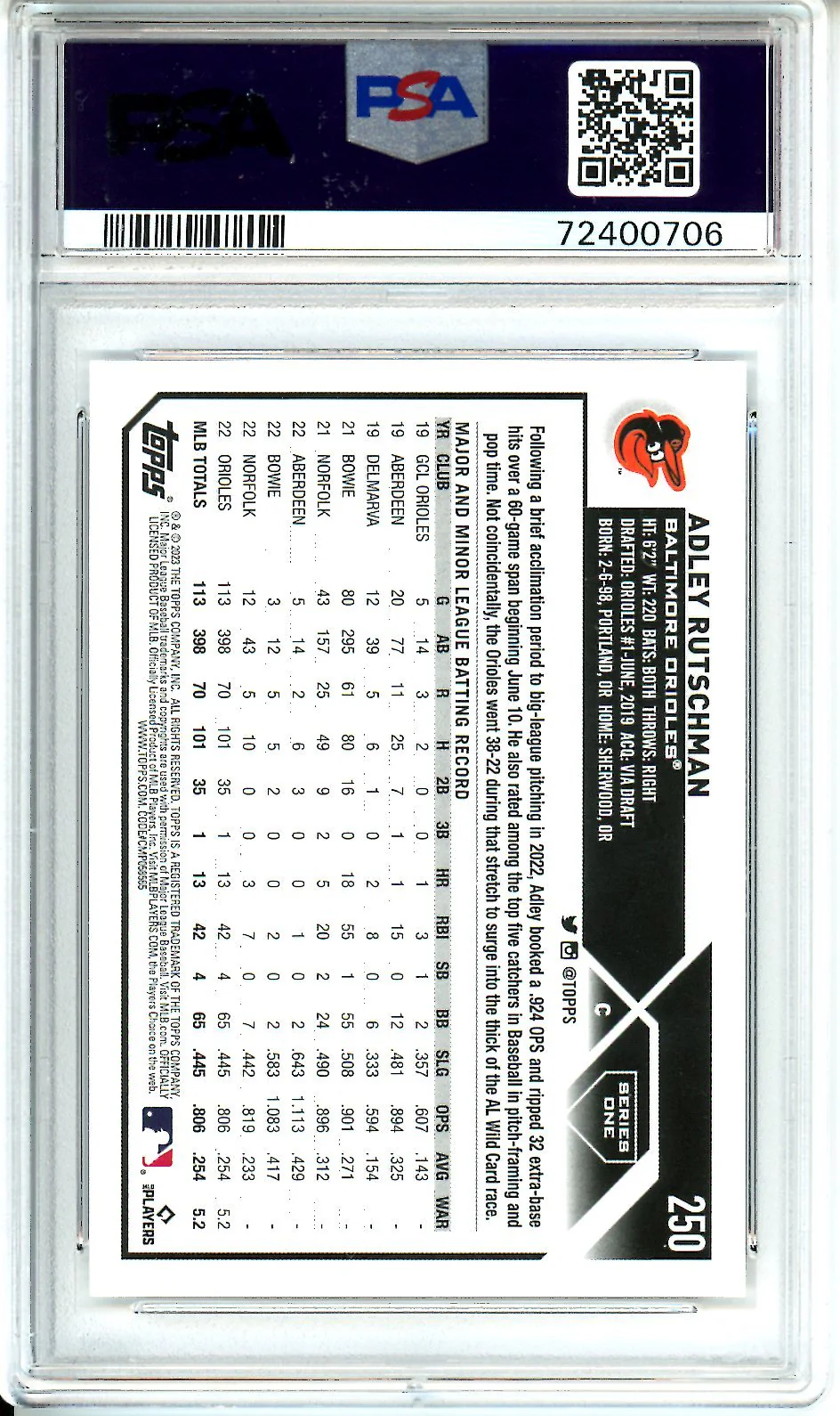 2023 Topps Series 1 Adley Rutschman Rookie Orioles PSA 10 - Image 2