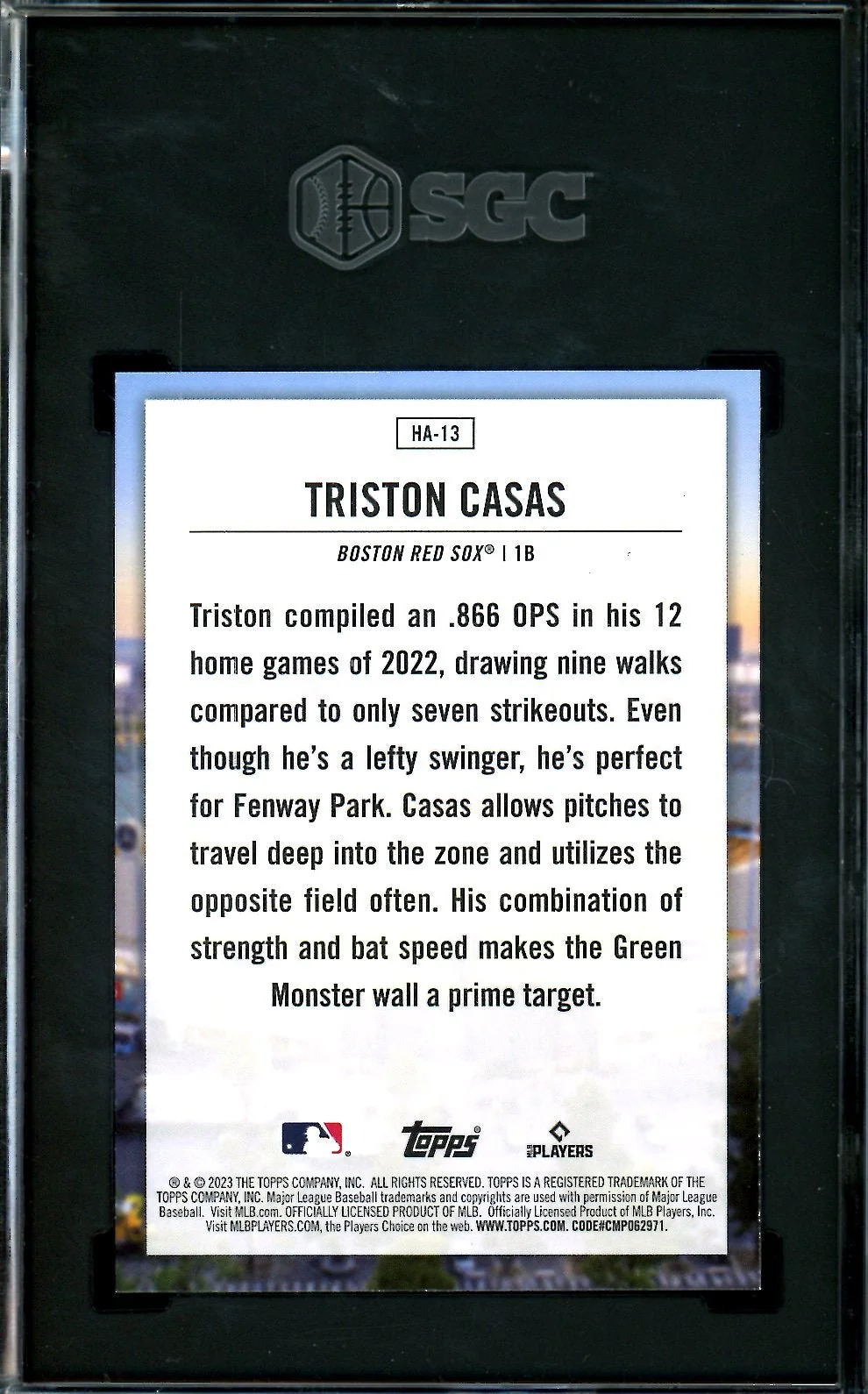 2023 Topps Triston Casas Rookie Homefield Advantage SSP SGC 9.5 Red Sox - Image 2