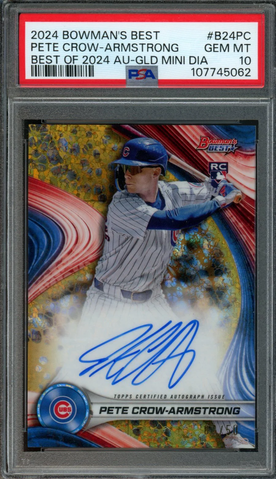 2024 Bowman Best Pete Crow-Armstrong Best Of 2024 Rookie Auto Gold Mini Diamond /50 PSA 10 Cubs