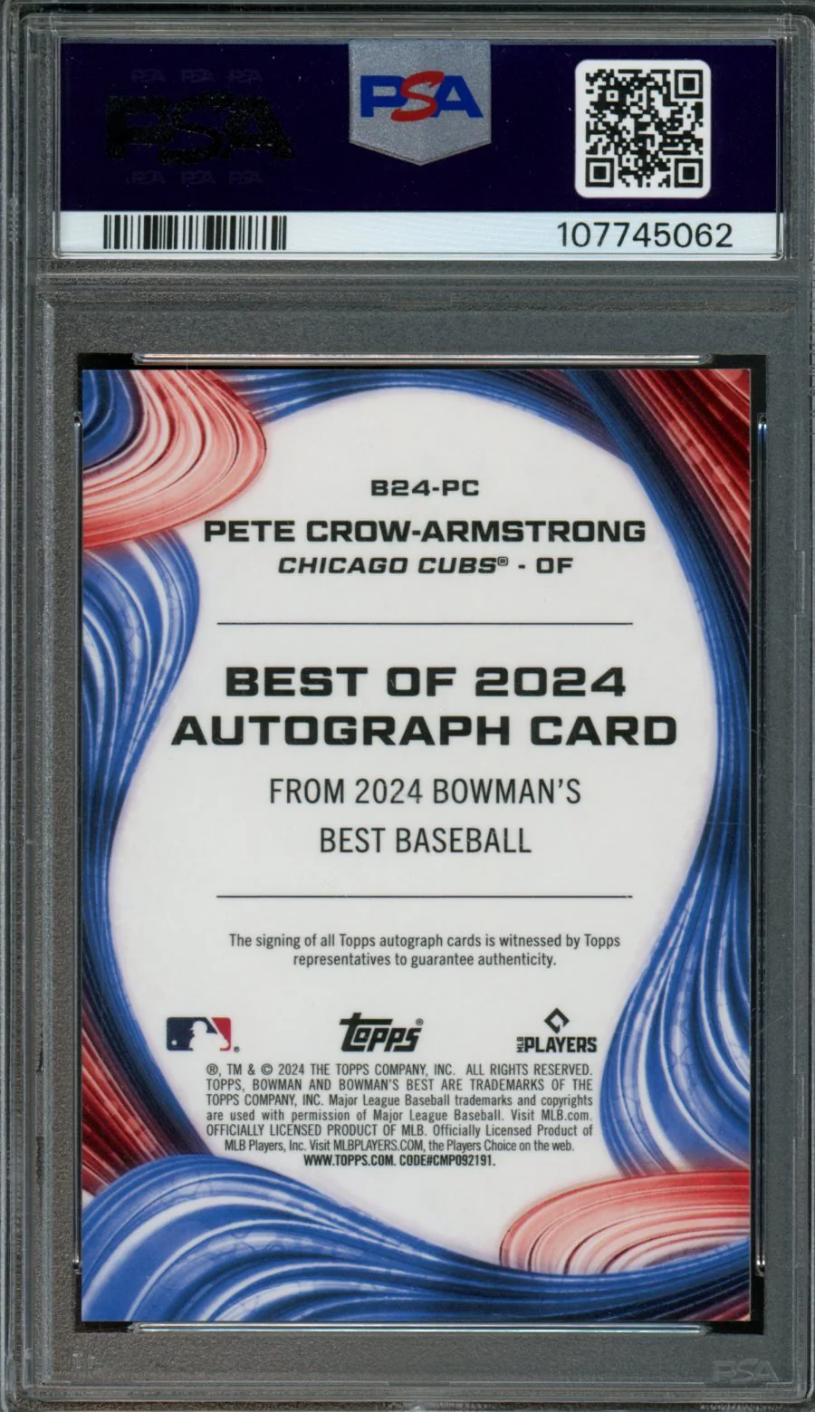 2024 Bowman Best Pete Crow-Armstrong Best Of 2024 Rookie Auto Gold Mini Diamond /50 PSA 10 Cubs - Image 2
