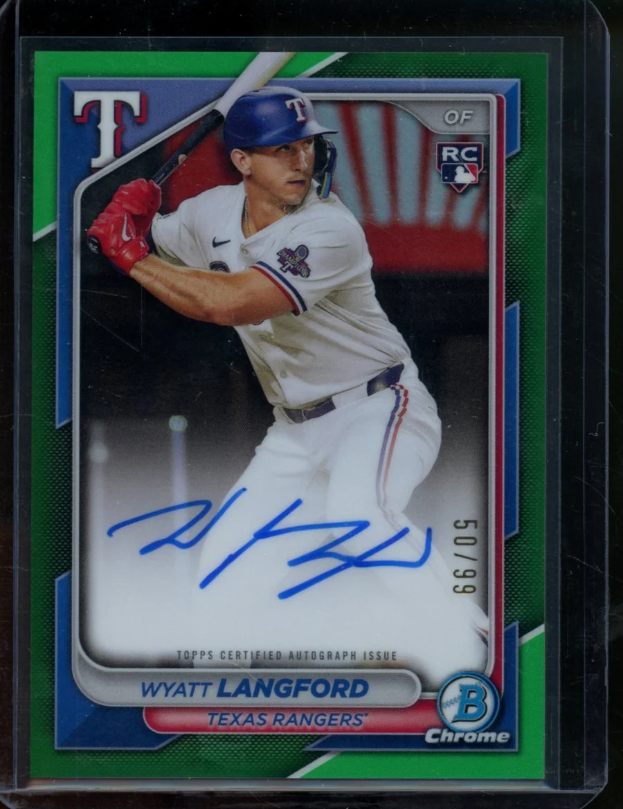 2024 Bowman Chrome Wyatt Langford Rookie Auto Green /99 Rangers