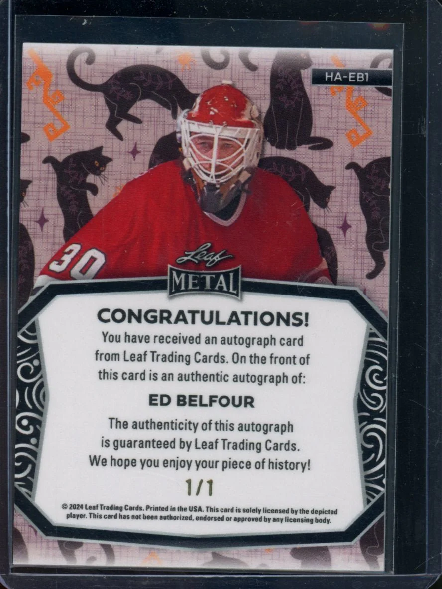 2024 Leaf Metal Halloween Ed Belfour Auto Black Cat 1/1 Blackhawks - Image 2