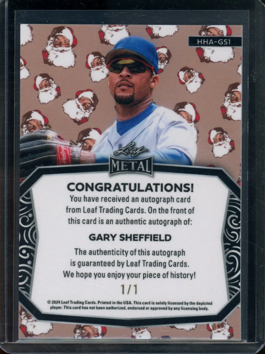 2024 Leaf Metal Holiday Gary Sheffield Auto Santa Claus Gold Super Prismatic 1/1 Dodgers - Image 2