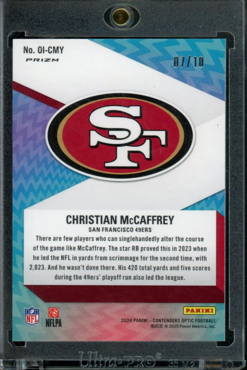 2024 Panini Contenders Optic Christian McCaffrey Optic Illusion SSP Gold /10 49ers - Image 2