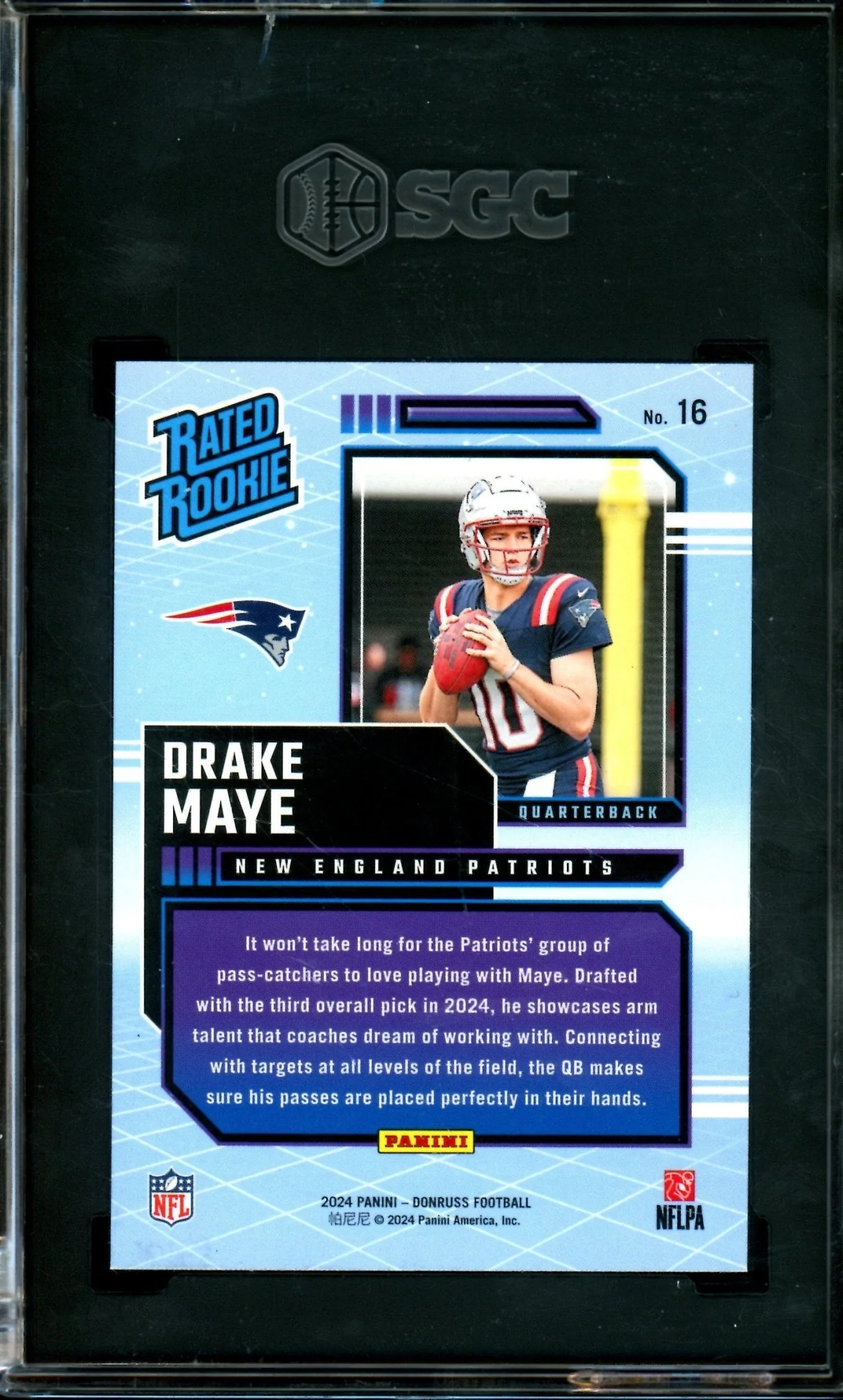 2024 Panini Donruss Drake Maye Retro Rated Rookie SGC 10 Patriots - Image 2