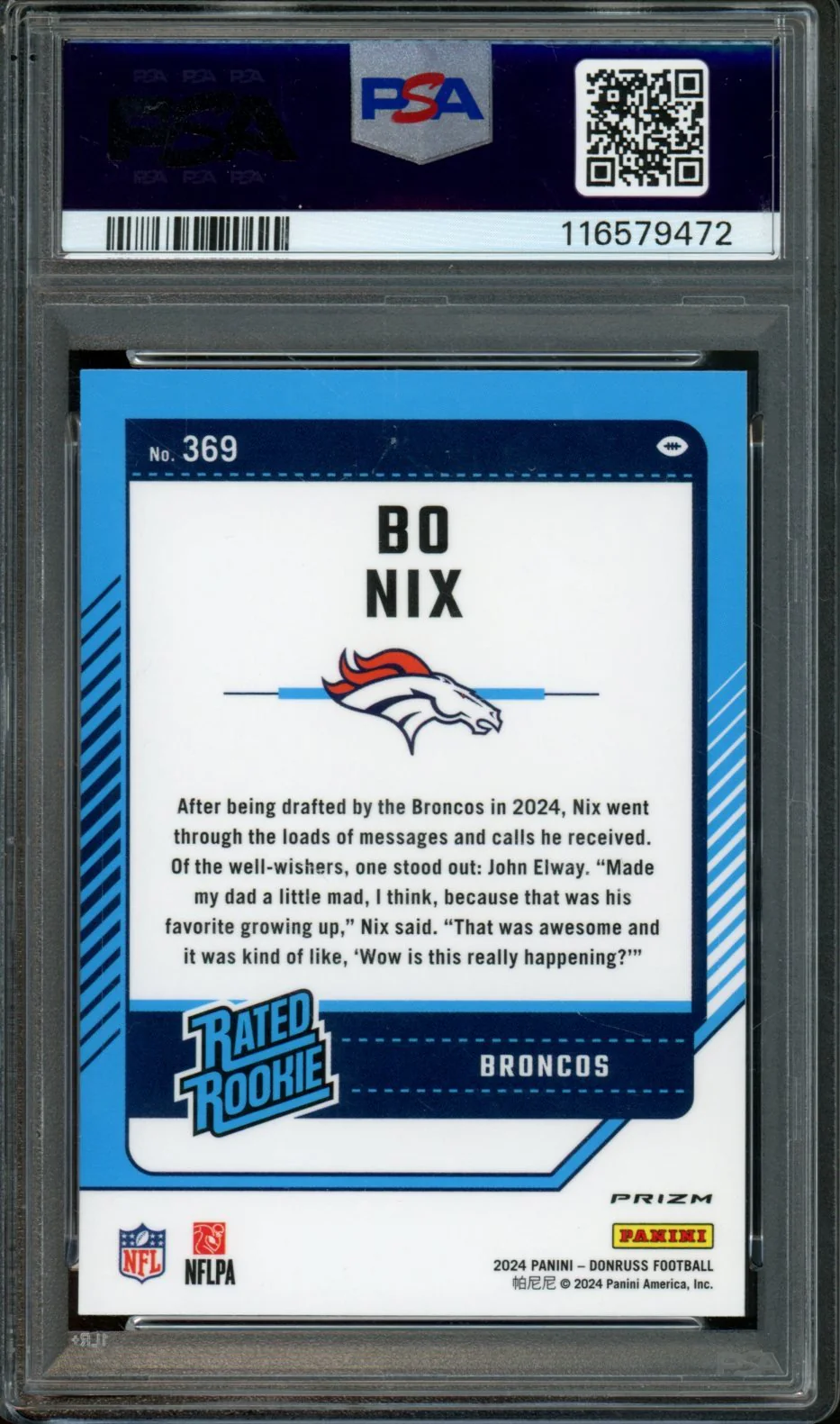 2024 Panini Donruss Optic Preview Bo Nix Rated Rookie Pink PSA 10 Broncos - Image 2