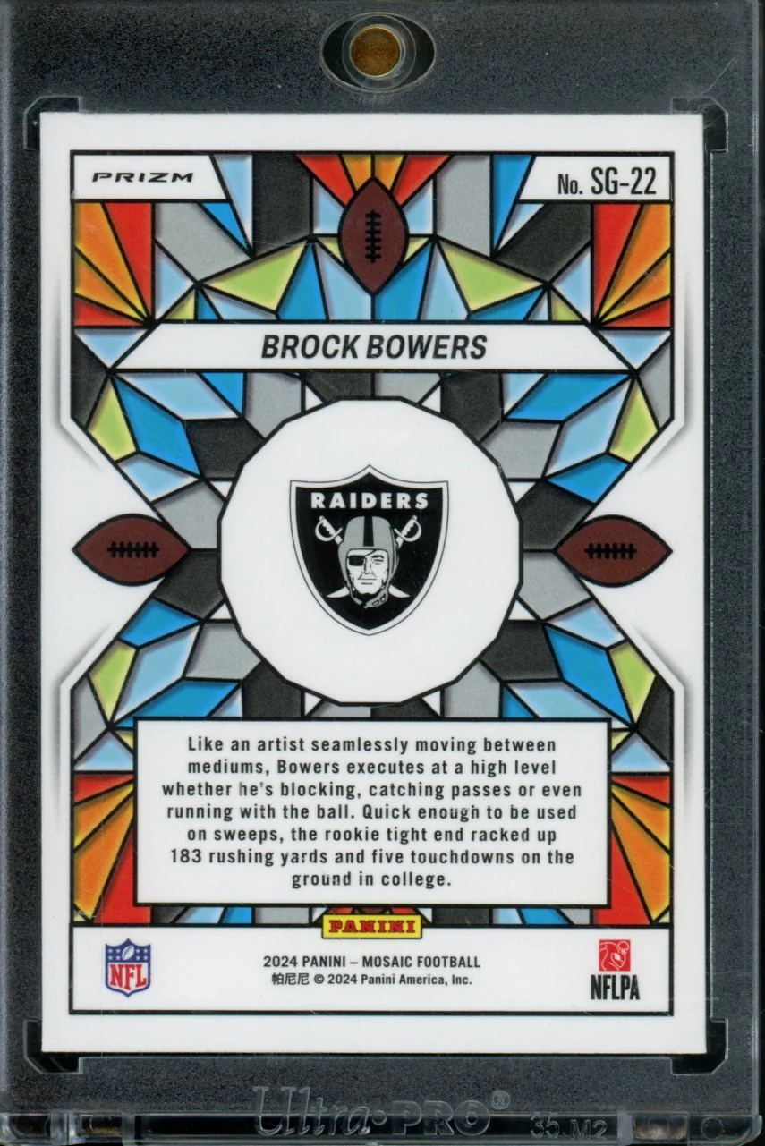 2024 Panini Mosaic Brock Bowers Stained Glass Rookie SSP Raiders - Image 2