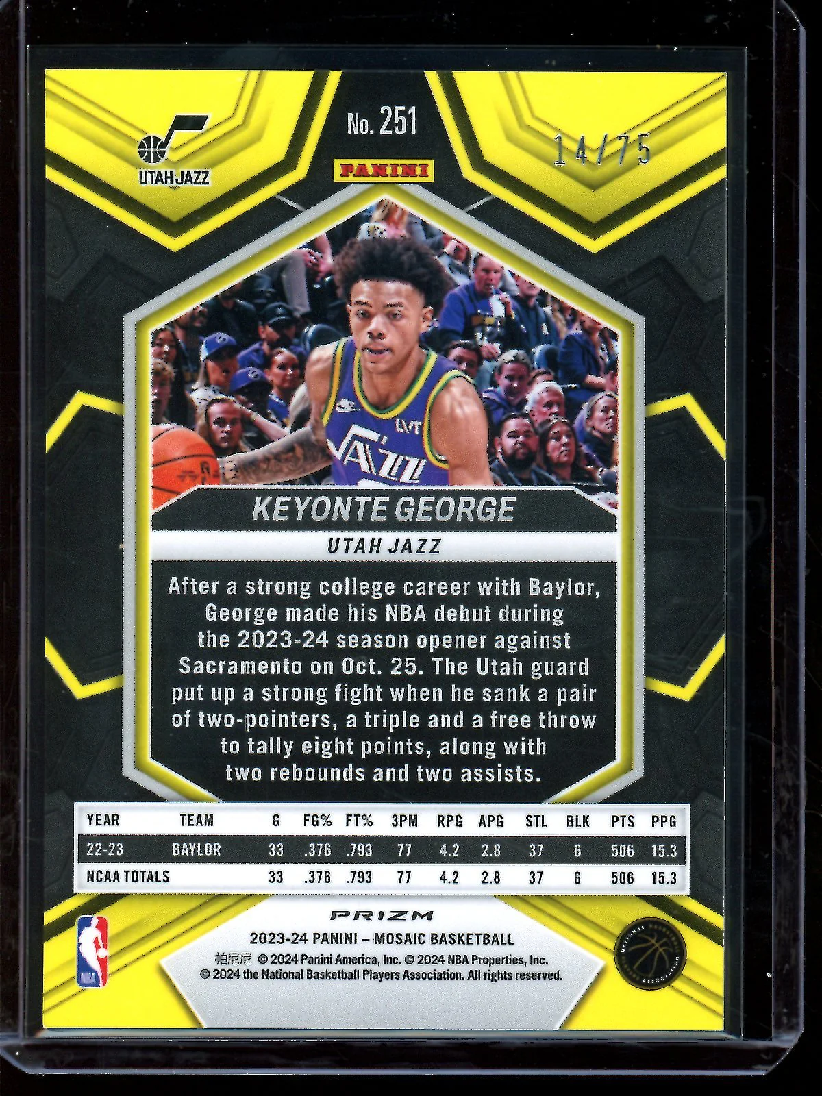 2024 Panini Mosaic Keyonte George Rookie Green /75 Jazz - Image 2
