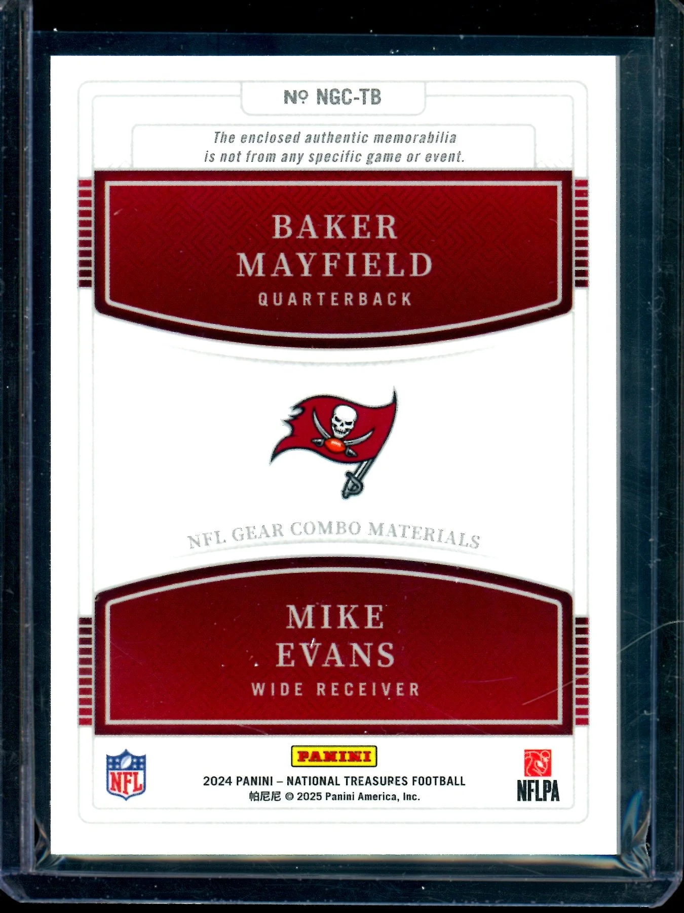 2024 Panini National Treasures Baker Mayfield / Mike Evans Dual Relic /99 Buccaneers - Image 2