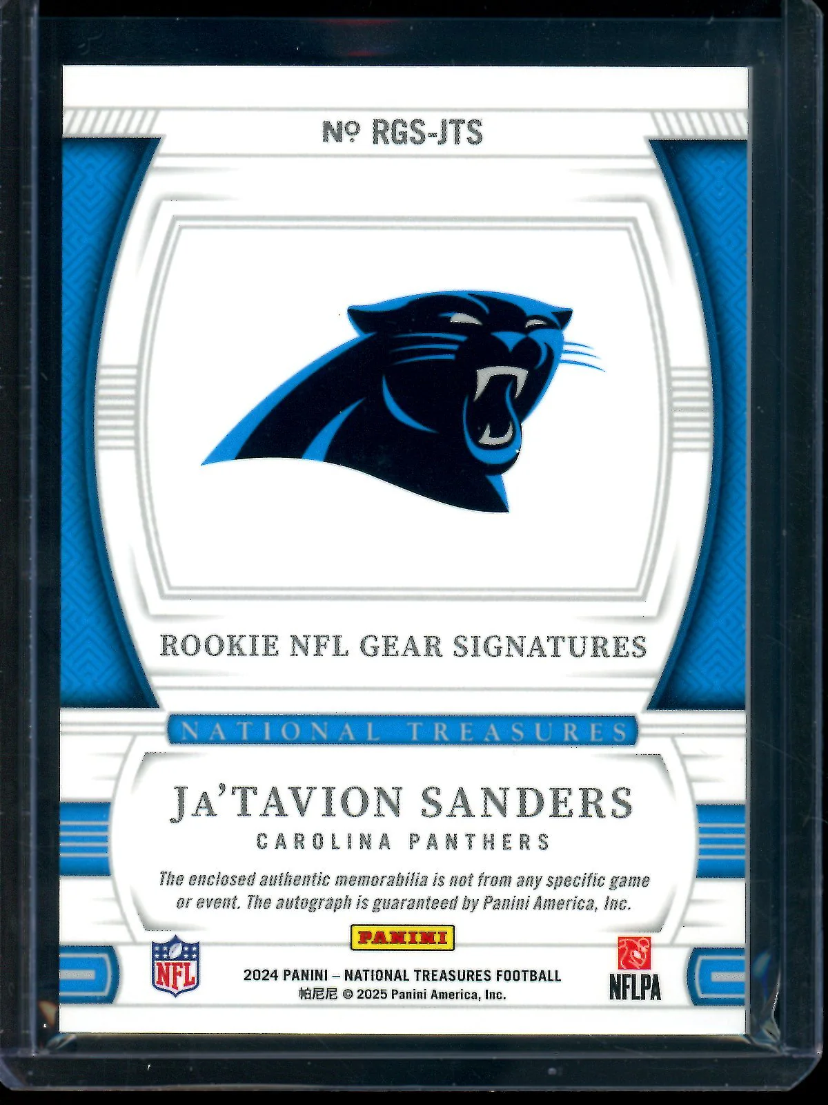 2024 Panini National Treasures Ja'Tavion Sanders Rookie NFL Gear Signatures /25 Panthers - Image 2