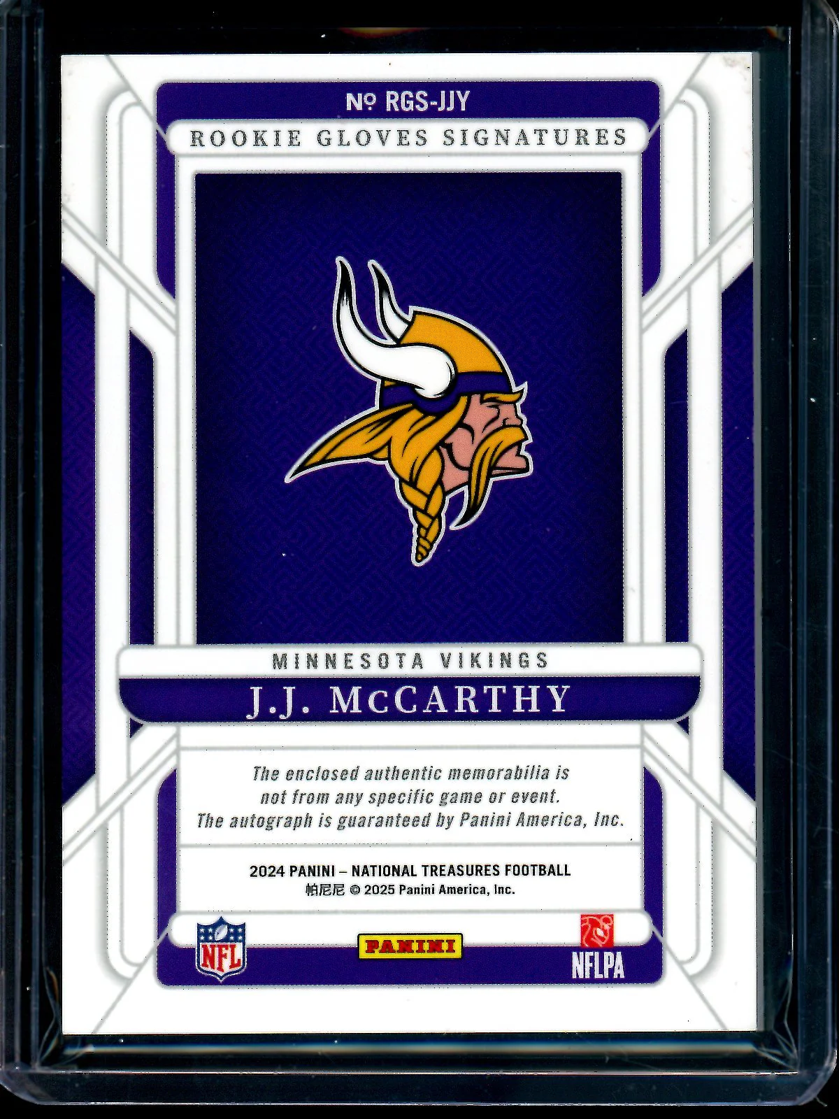 2024 Panini National Treasures JJ McCarthy Rookie Glove Signatures /25 Vikings - Image 2