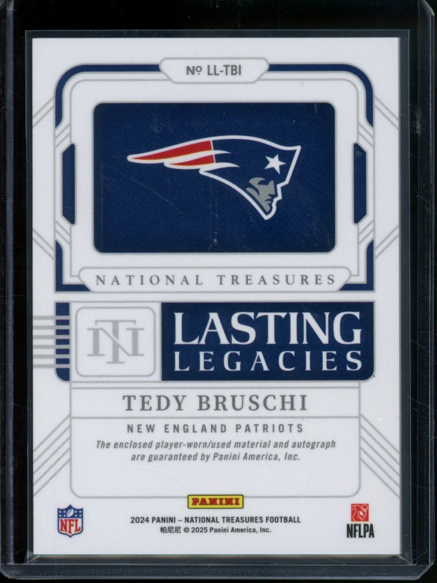 2024 Panini National Treasures Tedy Bruschi Lasting Legacies Patch Auto /99 Patriots - Image 2