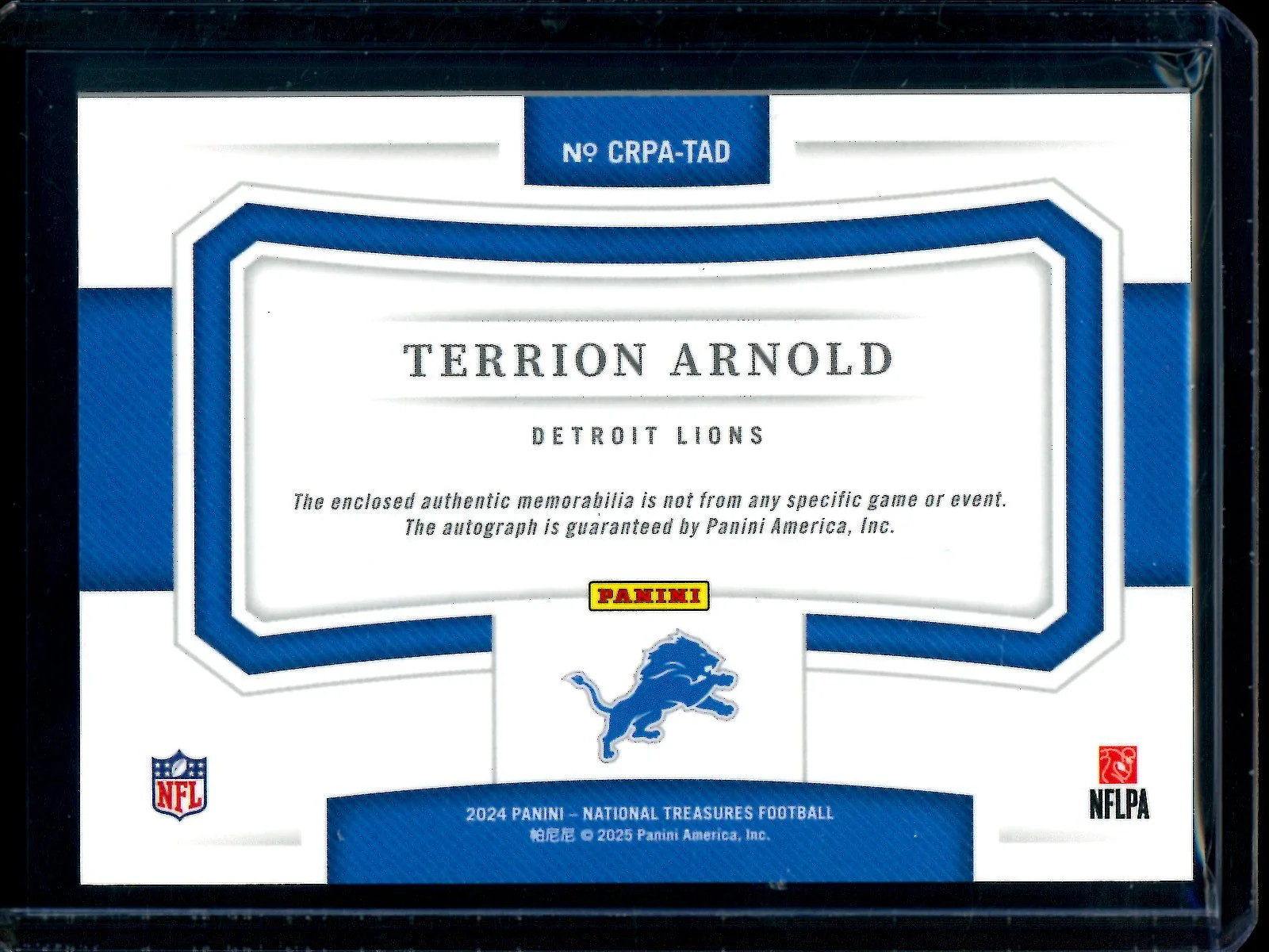 2024 Panini National Treasures Terrion Arnold Crossover Rookie Patch Autographs /99 Lions - Image 2