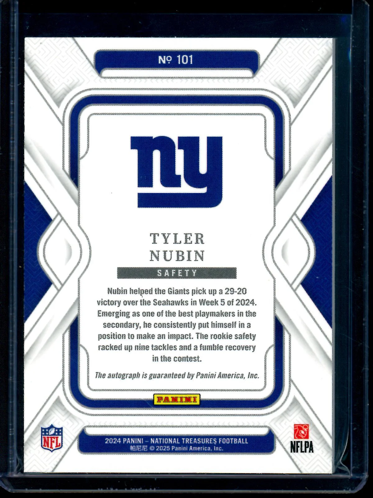 2024 Panini National Treasures Tyler Nubin Rookie Autograph /35 Giants - Image 2