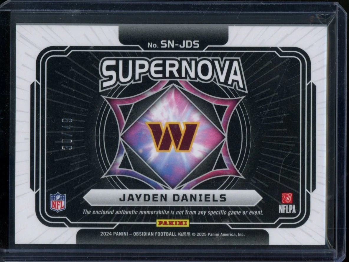 2024 Panini Obsidian Jayden Daniels Supernova Rookie Patch Purple /49 Commanders - Image 2