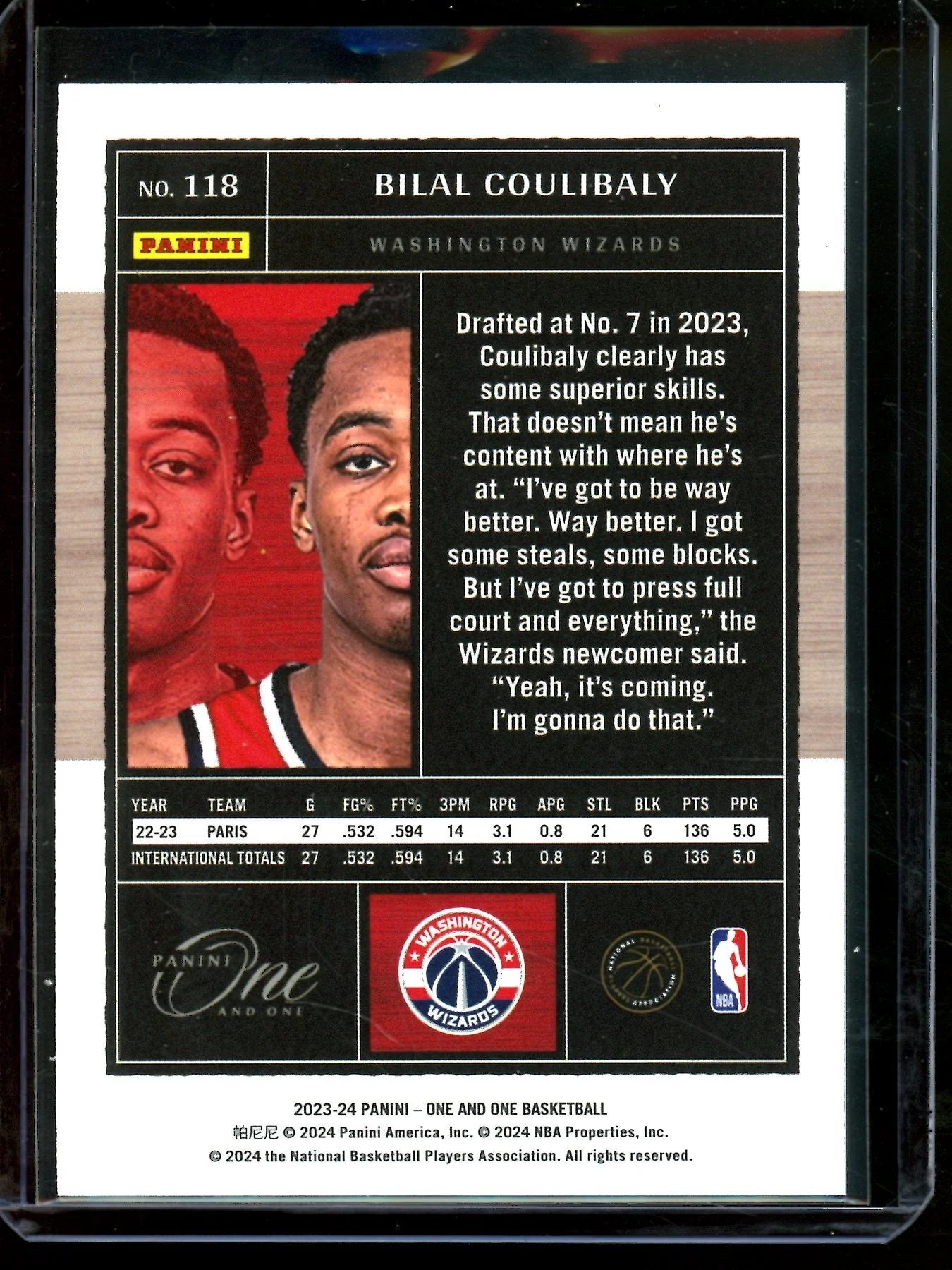 2024 Panini One and One Bilal Coulibaly Rookie /25 Wizards - Image 2