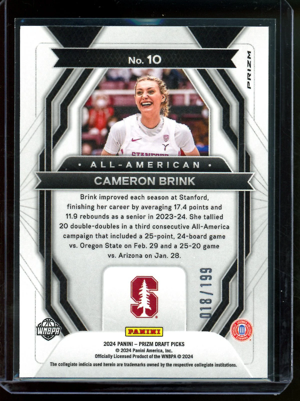 2024 Panini Prizm Draft Picks Cameron Brink Blue Rookie /199 Stanford - Image 2